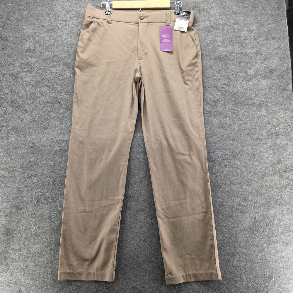 Lee Pants Womens 12 Beige Chino Straight Stretch Pockets Flat Front 31.5 In